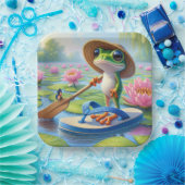 Frosch schwimmend auf einem Dreh-Dreh Pappteller (Party)