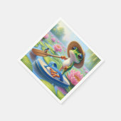 Frosch schwimmend auf einer Drehend Flop Serviette (Ecke)