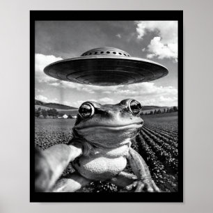 Frosch-Selfie mit UFO Lustiger Frosch Frosch Meme Poster