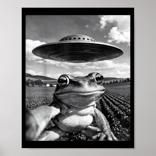 Frosch-Selfie mit UFO Lustiger Frosch Frosch Meme Poster (Vorne)