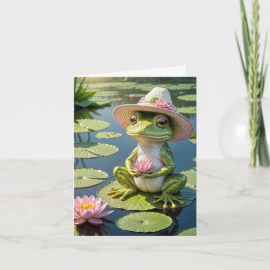 Frosch sitzend auf einer Lily Pad Note Card Karte (Vorderseite)