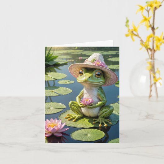 Frosch sitzend auf einer Lily Pad Note Card Karte (Gelbe Blume)