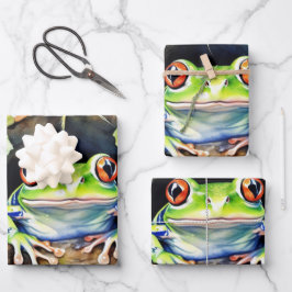 Frosch sitzend auf Wasserfarbenlily Pad Geschenkpapier Set