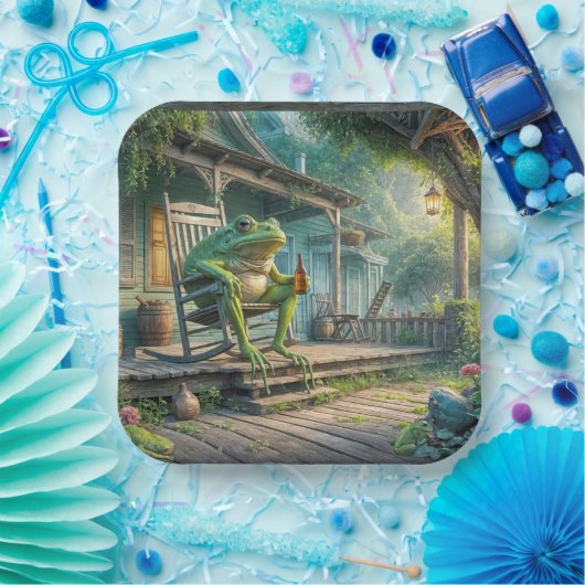 Frosch sitzend in einem Porsche Rockstuhl Pappteller (Party)