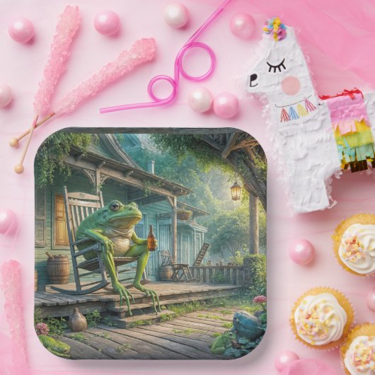 Frosch sitzend in einem Porsche Rockstuhl Pappteller (Party)