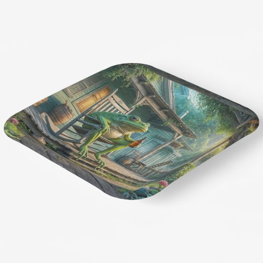 Frosch sitzend in einem Porsche Rockstuhl Pappteller (Gewinkelt)