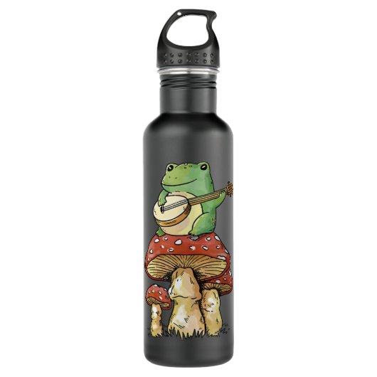 Frosch spielen Banjo auf Mushroom Niedlich Cotattc Edelstahlflasche (Vorderseite)