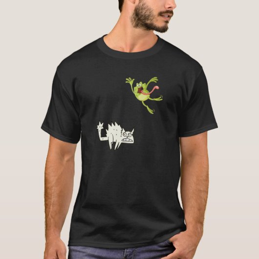 Frosch springt über Katze T-Shirt (Vorderseite)