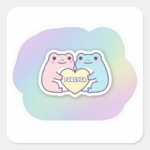 Frosch-Sticker 'Für immer' Süßes Frosch-Paar hält Quadratischer Aufkleber