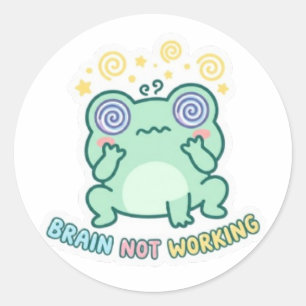 Frosch-Sticker 'Gehirn funktioniert nicht', süßer Runder Aufkleber