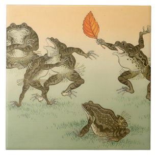 Frosch Sumō Vintage Amphibien von Ohara Koson Fliese