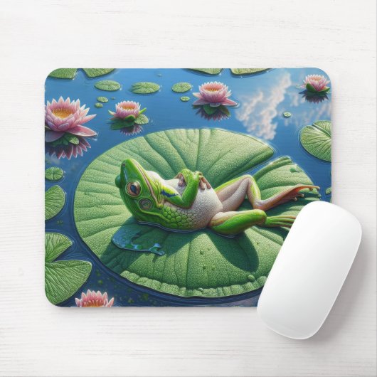 Frosch Sunning on Lily Pad Leaf Mousepad (Mit Mouse)