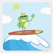 Frosch surft ein Wave Square Sticker (Vorderseite)