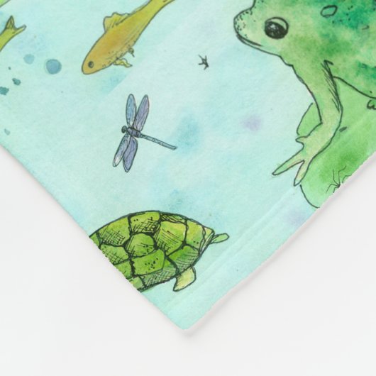 Frosch-Teich-Fisch-Aquarell Fleecedecke (Ecke)