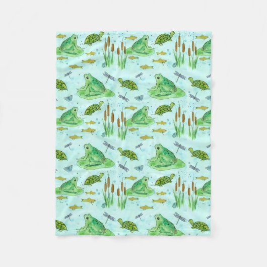 Frosch-Teich-Fisch-Aquarell Fleecedecke (Vorderseite)