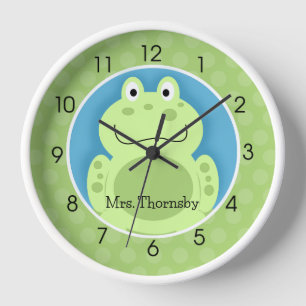 Frosch Toad Green Niedlich Frogs Teacher Baby Wall Uhr