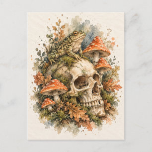 Frosch, Totenkopf und Pilze Aquarell-Postkarte Feiertagspostkarte