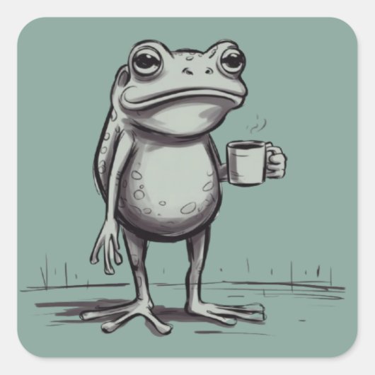 Frosch-Trinkt-Kaffee-Meme Mystischer Kröten-Frosch Quadratischer Aufkleber (Vorderseite)