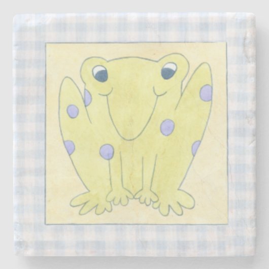 Frosch-Trio auf Gingham-Stoff Steinuntersetzer (Vorderseite)
