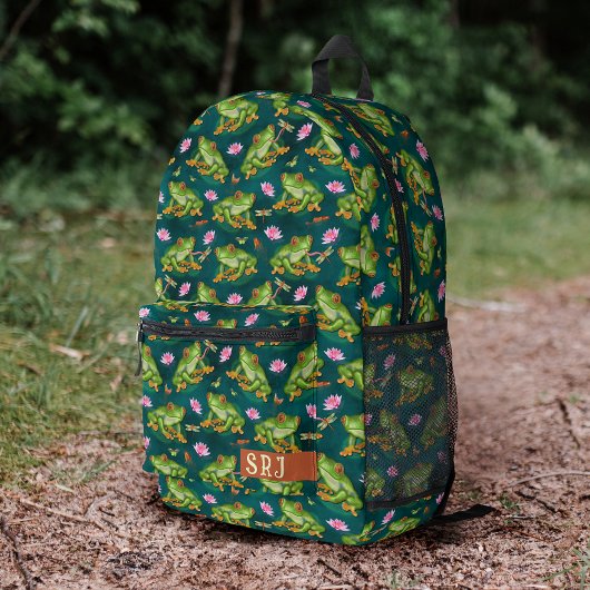 Frosch Tropical Lily Pad Pond Muster Mit Monogramm Bedruckter Rucksack