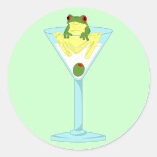 Frosch u. Olive in Martini-Glas Runder Aufkleber