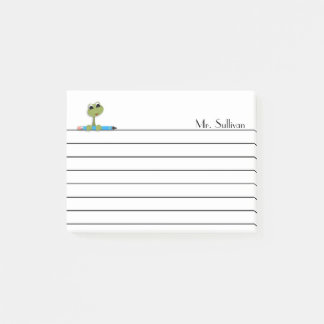 Frosch und Bleistift, gezeichnet Post-it Klebezettel