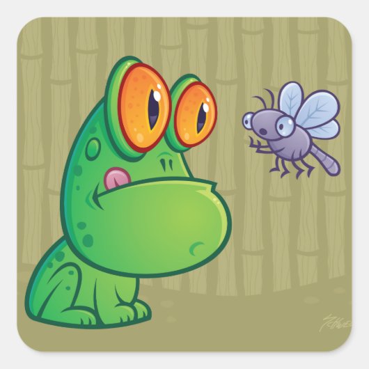 Frosch und Dragonfly Quadratischer Aufkleber (Vorderseite)