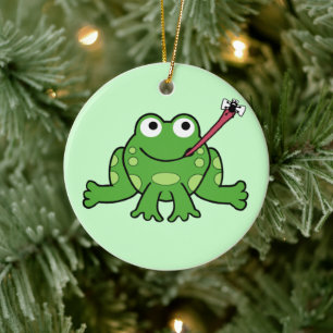 Frosch- und Fliegen-Schmuckstück (dreh es) doppels Keramik Ornament
