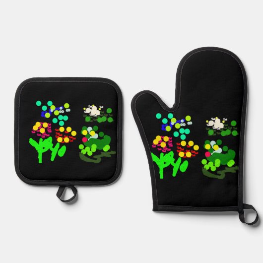 Frosch und Frühjahr Ofenhandschuh & Topflappen-Set (Vorderseite)