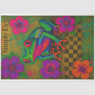 Frosch und Hibiskus, elektrisch - Entkopplungspapi Seidenpapier