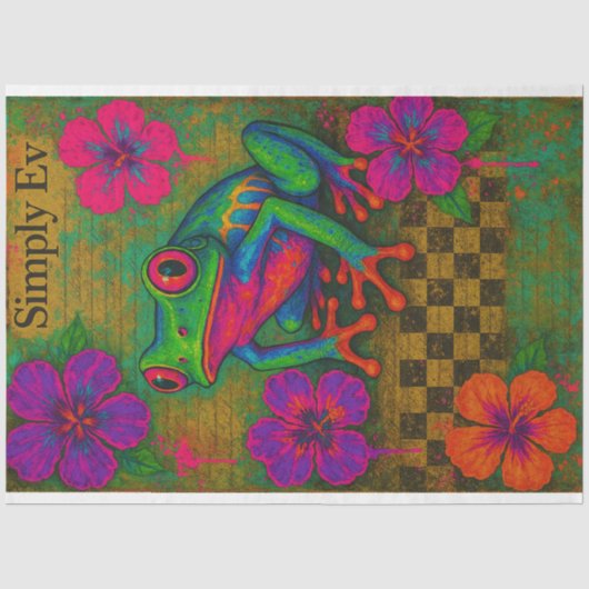 Frosch und Hibiskus, elektrisch - Entkopplungspapi Seidenpapier (Vorderseite)