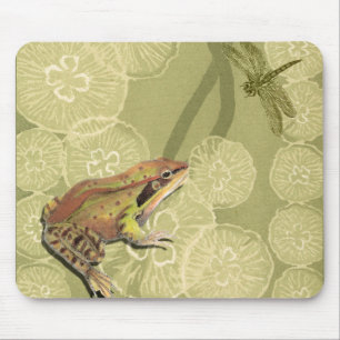 Frosch und Libelle auf Wasser-Lilien Mousepad