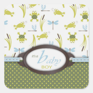 Frosch-und Libellen-Babyparty Quadratischer Aufkleber