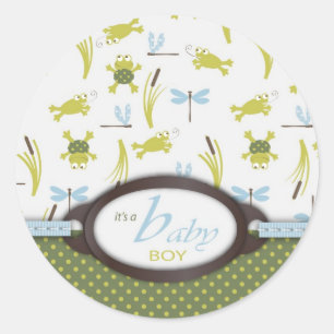 Frosch-und Libellen-Babyparty Runder Aufkleber