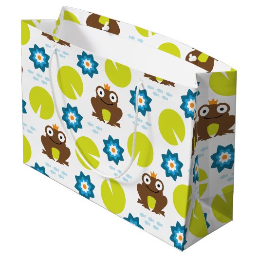 Frosch und Nenbergar nahtloses Muster Große Geschenktüte (Rückseite Schrägansicht)