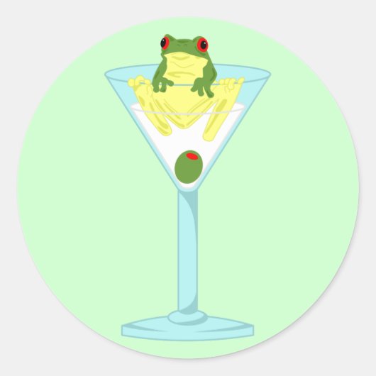 Frosch und Olive in Martini-Glas Runder Aufkleber (Vorderseite)