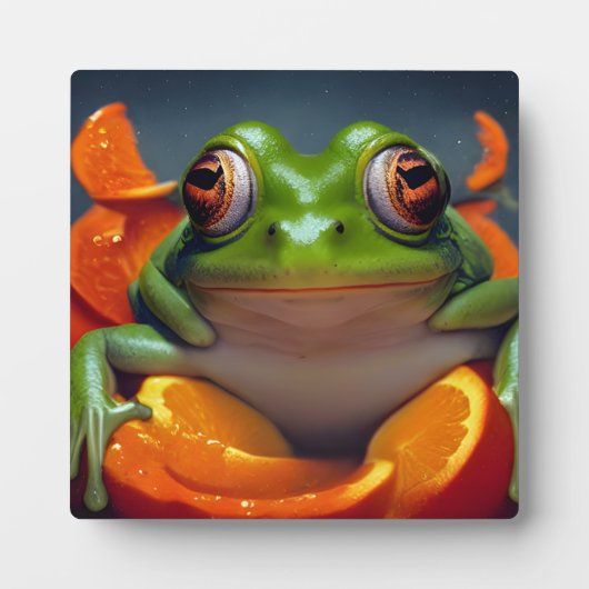Frosch und Orangen Fotoplatte (Vorderseite)