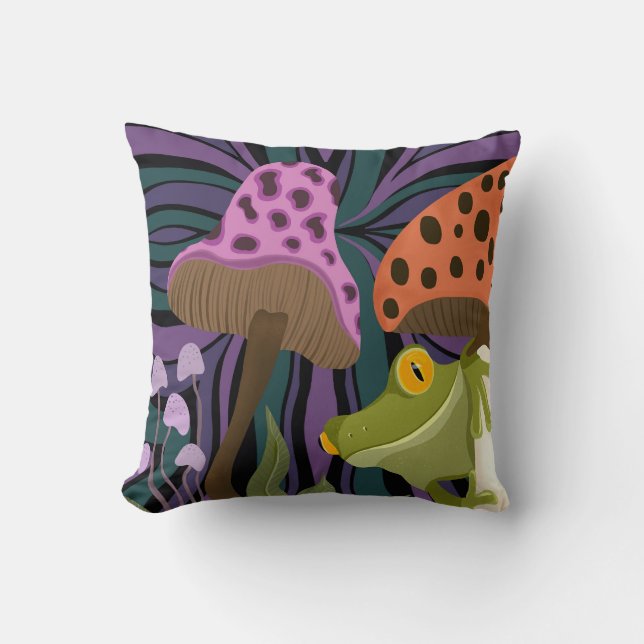Frosch und Pilze Kissen (Vorderseite)