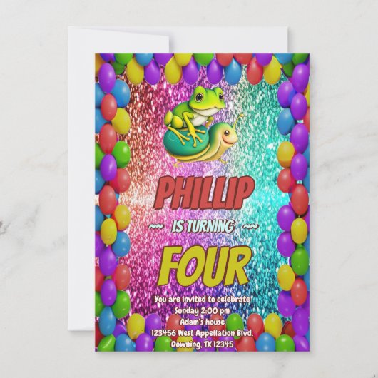 Frosch und Schildkröte zum Geburtstag einladen Einladung (Vorderseite)