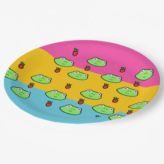 Frosch und Strawberry Lover Pappteller (Schrägansicht)