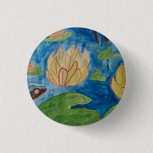 Frosch und Wasserlilien Abzeichen Button