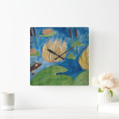 Frosch- und Wasserlilien-Uhr Quadratische Wanduhr (Zuhause)