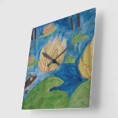 Frosch- und Wasserlilien-Uhr Quadratische Wanduhr (Winkel)