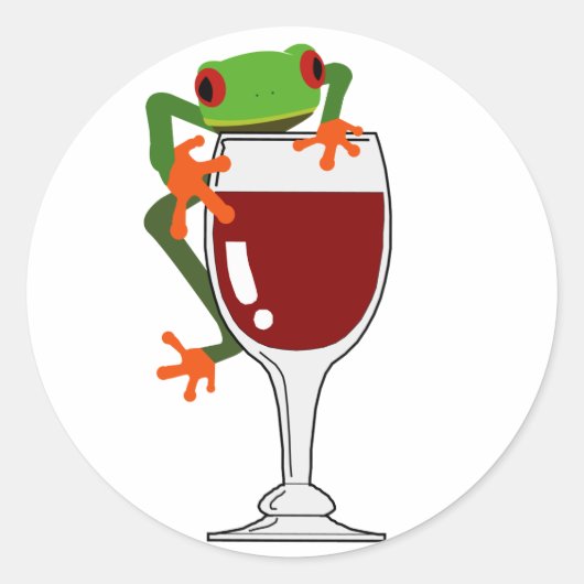 Frosch und Wein Runder Aufkleber (Vorderseite)