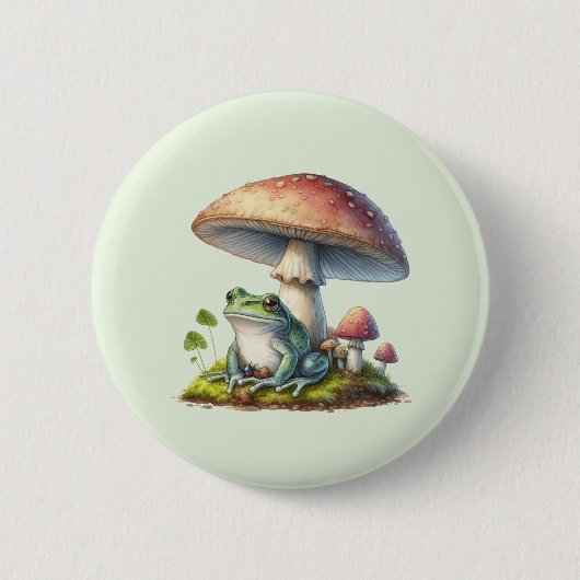 Frosch unter einem Pilz Süße Natur Button (Vorderseite)