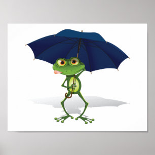 Frosch unter einem Schirm Poster