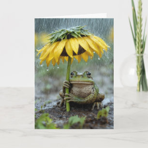 Frosch unter einer Sonnenblume, der an Dich denkt Karte
