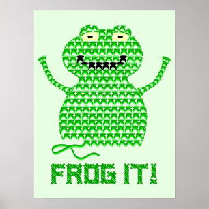 Frosch! Vector Crochet Frog (Grüner Hintergrund) Poster