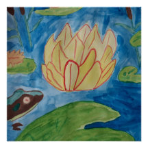 Frosch & Wasserlilien Glossy Poster