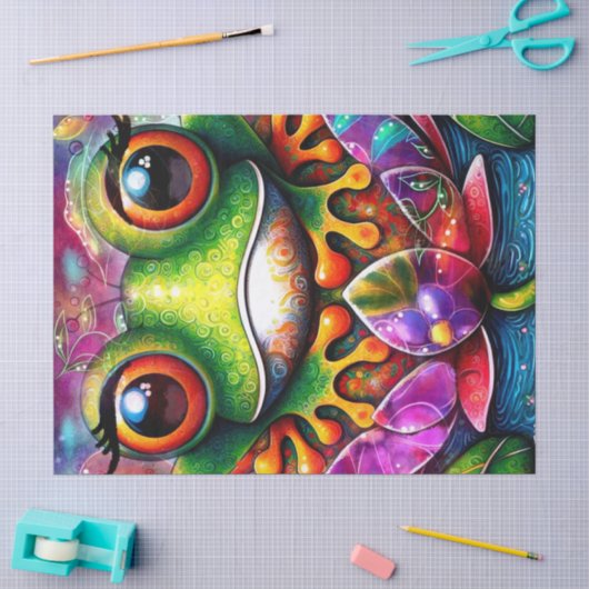 Frosch Weiße Malerei Blumendekoupage Seidenpapier (Basteln)